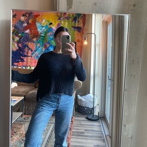 navy blue hi-lo knit sweater